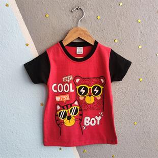 1458 - Cool Boy Baskılı Yazlık Erkek Takım - Kırmızı