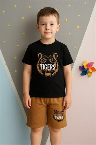 1462 - Tigers Baskılı Yazlık Erkek Takım - Kahve