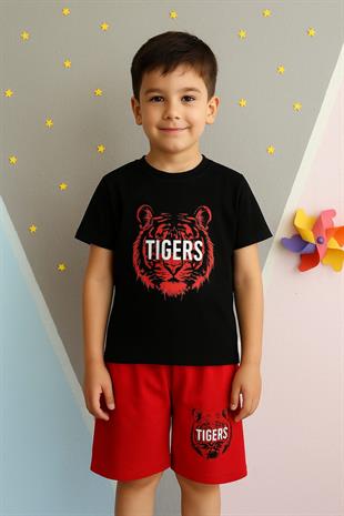 1462 - Tigers Baskılı Yazlık Erkek Takım - Kırmızı