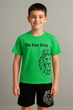 1464 - The Lion King Yazılı Yazlık Erkek Takım - Yeşil