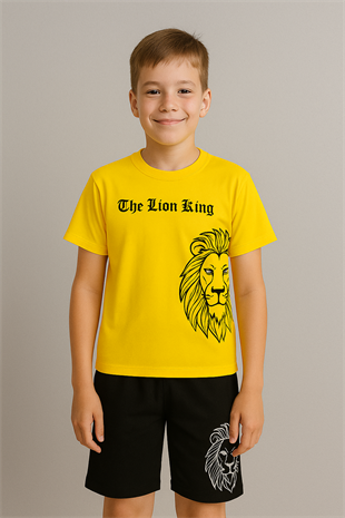 1464 - The Lion King Yazılı Yazlık Erkek Takım - Sarı