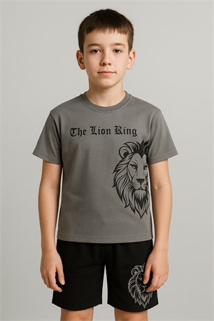 1464 - The Lion King Yazılı Yazlık Erkek Takım - Füme