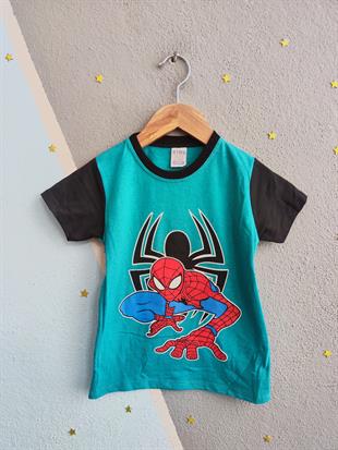 1465 - Örümcek Adam Baskılı Yazlık Erkek Takım - Turkuaz