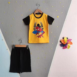 1465 - Örümcek Adam Baskılı Yazlık Erkek Takım - Sarı