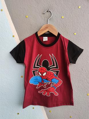 1465 - Örümcek Adam Baskılı Yazlık Erkek Takım - Bordo