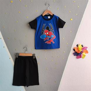 1465 - Örümcek Adam Baskılı Yazlık Erkek Takım - Saks