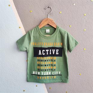 1472 - Active Baskılı Yazlık Erkek Çocuk Takımı - Yeşil