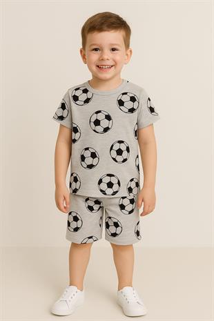 1479 - Futbol Topu  Baskılı Yazlık Erkek Çocuk Takımı - Siyah