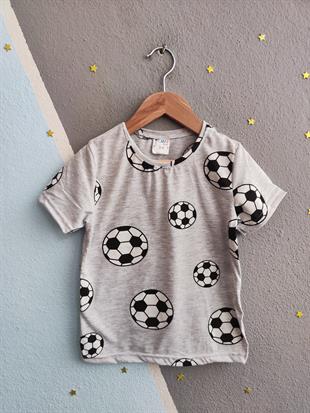 1479 - Futbol Topu  Baskılı Yazlık Erkek Çocuk Takımı - Siyah