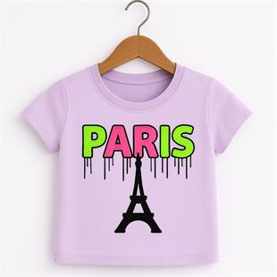 1499 - Paris Baskılı Kız T-Shirt - Lila