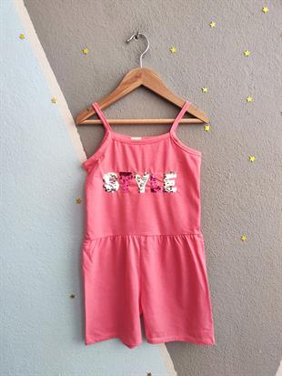 1508 - Style Baskılı Askılı Kız Tulum - pembe