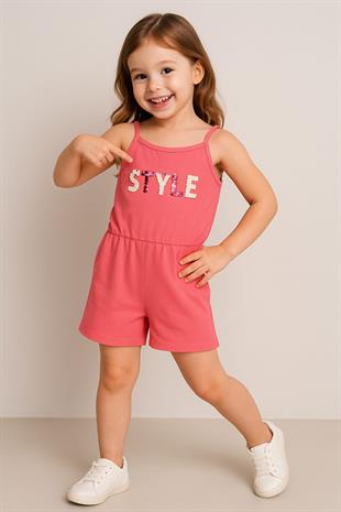 1508 - Style Baskılı Askılı Kız Tulum - pembe