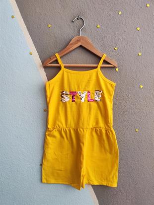 1508 - Style Baskılı Askılı Kız Tulum - sarı