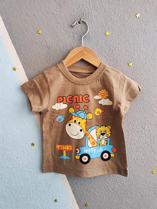 1525 - Piknik Baskılı Erkek Çocuk Takım - Kahve
