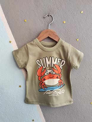 1526 - Summer Baskılı Erkek Çocuk Takım - Mint Yeşili