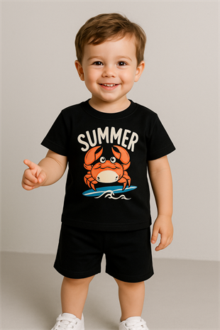 1526 - Summer Baskılı Erkek Çocuk Takım - Lacivert