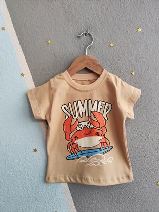 1526 - Summer Baskılı Erkek Çocuk Takım - Bej