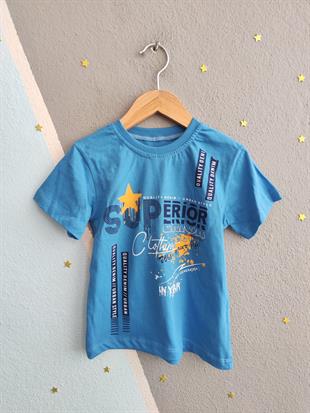 1539 - Superior Baskılı Kot Şortlu Erkek Takım - Mavi