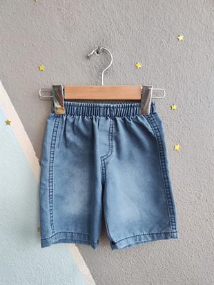 1540 - Desenli Gömlekli Kot Şortlu Erkek Takım - Sarı