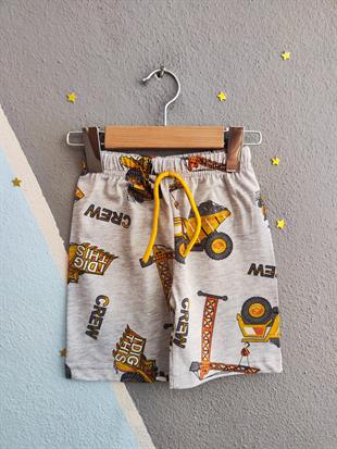 1569 - Kepçe Baskılı Erkek Şort - Gri