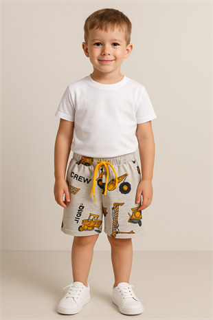 1569 - Kepçe Baskılı Erkek Şort - Gri