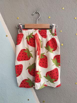 1570 - Çilek Baskılı Kız Şort - Krem - Kırmızı
