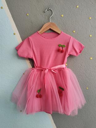 1573 - Kirazlı Tütü Elbise - Pembe