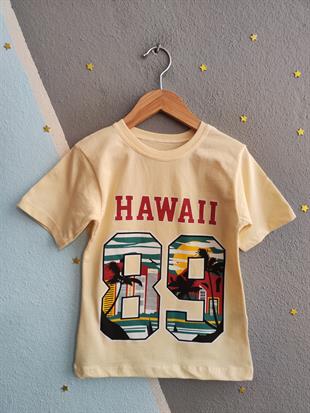 1578 -  Hawaii Baskılı Erkek Takım - Sarı - Füme