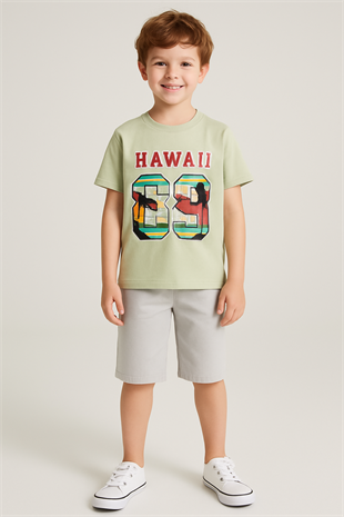 1578 -  Hawaii Baskılı Erkek Takım - Yeşil- Gri