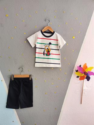 1589 - Karakter Baskılı Çizgili Erkek Çocuk Takım - Lacivert