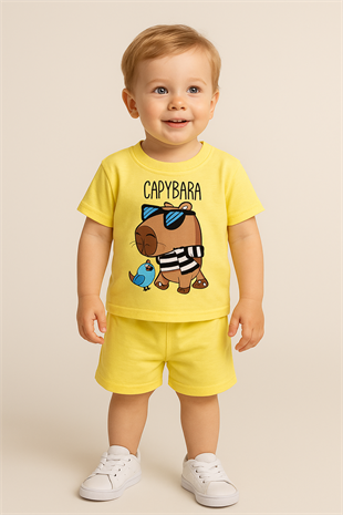 1591 - Kapibara Baskılı Erkek Çocuk Takım - Sarı