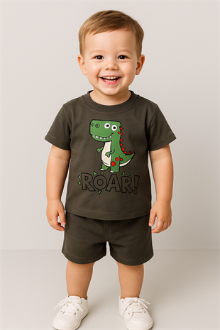 1592 - Roar Baskılı Erkek Çocuk Takım - Füme