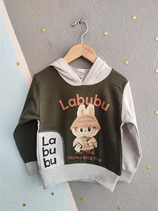 1699 - Kapüşonlu Karakter Baskılı Erkek Çocuk Takım - Haki