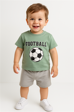 1604 - Futbol Topu Baskılı Aylık Erkek Çocuk Takım - Mint Yeşili
