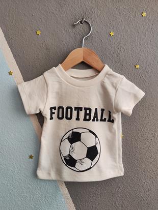 1604 - Futbol Topu Baskılı Aylık Erkek Çocuk Takım - Krem - Gri