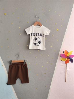 1604 - Futbol Topu Baskılı Aylık Erkek Çocuk Takım - Krem - Kahve