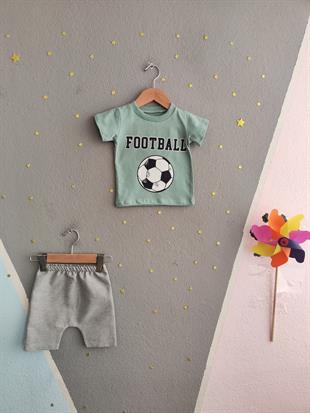1604 - Futbol Topu Baskılı Aylık Erkek Çocuk Takım - Mint Yeşili