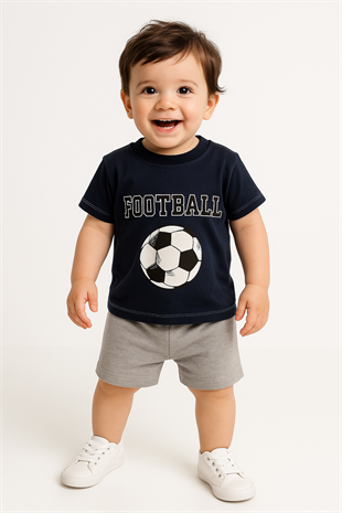 1604 - Futbol Topu Baskılı Aylık Erkek Çocuk Takım - Lacivert