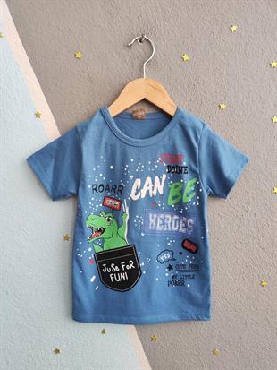 1613 - Can Be Baskılı Erkek Çocuk Takım - Mavi