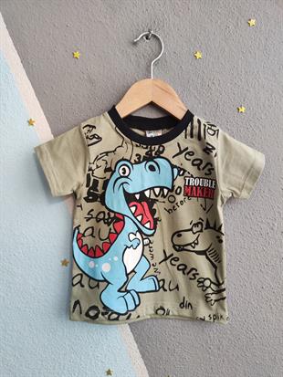 1622 - Dinozor Desenli Aylık Erkek Çocuk Takım - Mint yeşili