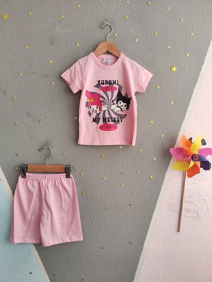 1625- Karakter Baskılı  Kız Takım- Toz Pembe