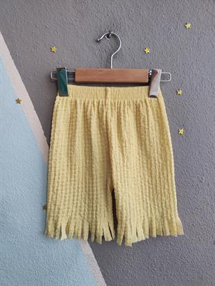 1648 - Papatya Baskılı Kesik Paçalı Kız Takım - Yeşil - Sarı