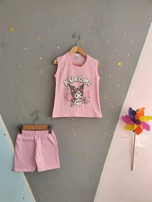 1650 - Karakter Baskılı Sıfır Kollu Kız Çocuk Takımı - Toz Pembe