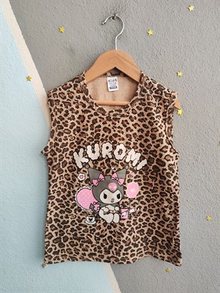 1650 - Karakter Baskılı Sıfır Kollu Kız Çocuk Takımı - Leopar
