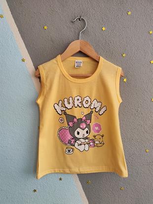 1650 - Karakter Baskılı Sıfır Kollu Kız Çocuk Takımı - Sarı
