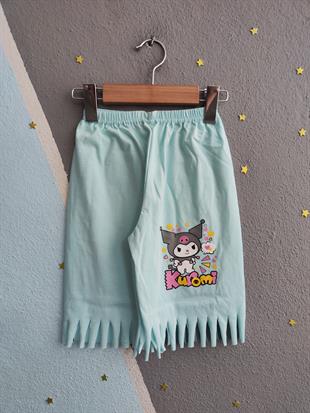 1670 - Karakter Baskılı Püsküllü Kız Şortu - Yeşil