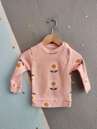 1671 - Papatya Baskılı Mevsimlik Kız Çocuk Takımı - Pembe-Sarı
