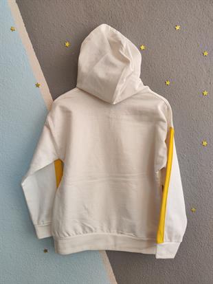 1679 - On Life Baskılı Kapüşonlu Kız Takım - Beyaz - Sarı