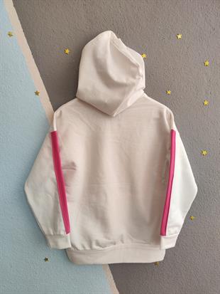 1679 - On Life Baskılı Kapüşonlu Kız Takım - Beyaz - Pembe
