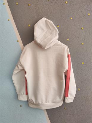 1679 - On Life Baskılı Kapüşonlu Kız Takım - Beyaz - Gül Kurusu